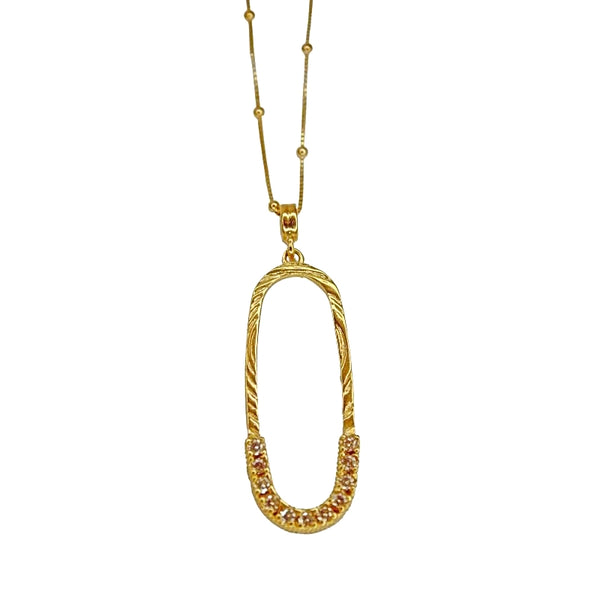 QUARTZ AND OVAL NECKLACE GOLD PLATED (Stock)