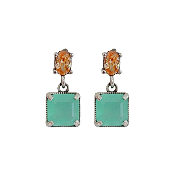CHALCEDONY AND SQUARE CAVA EARRINGS