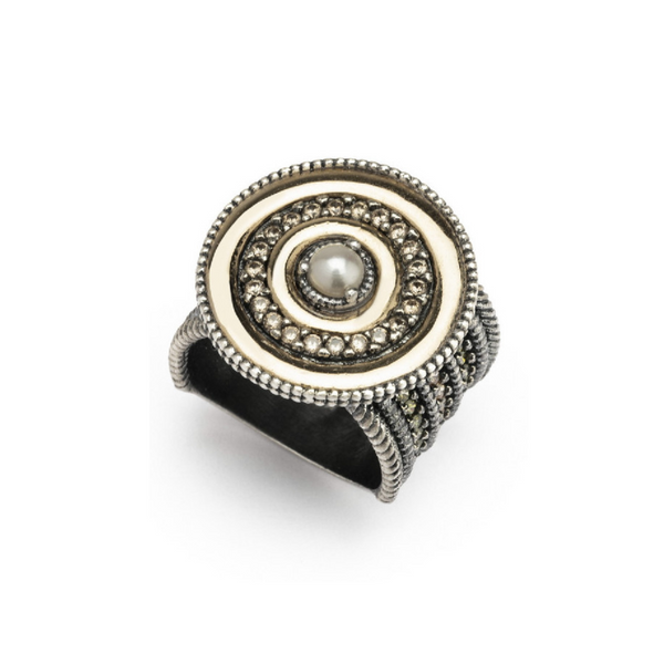 9KT GOLD PEARL AND CZ CAVA RING (Stock)