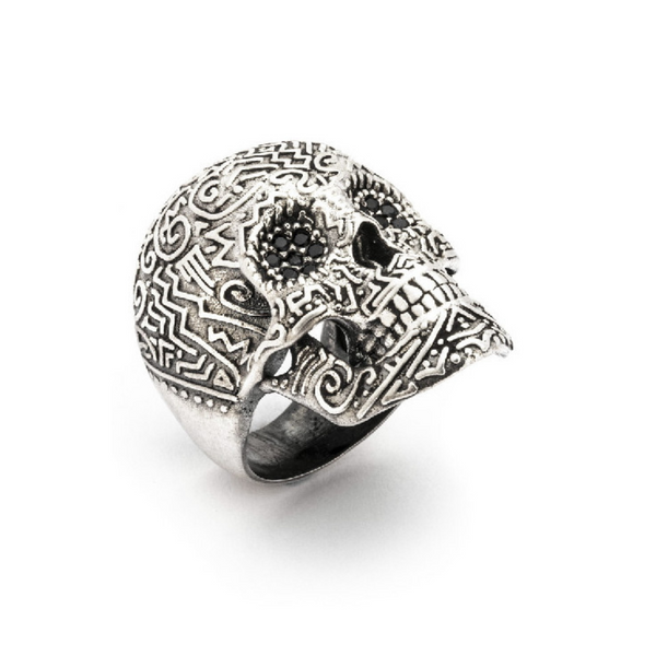 SKULL SILVER AND SPINEL RING (Stock)