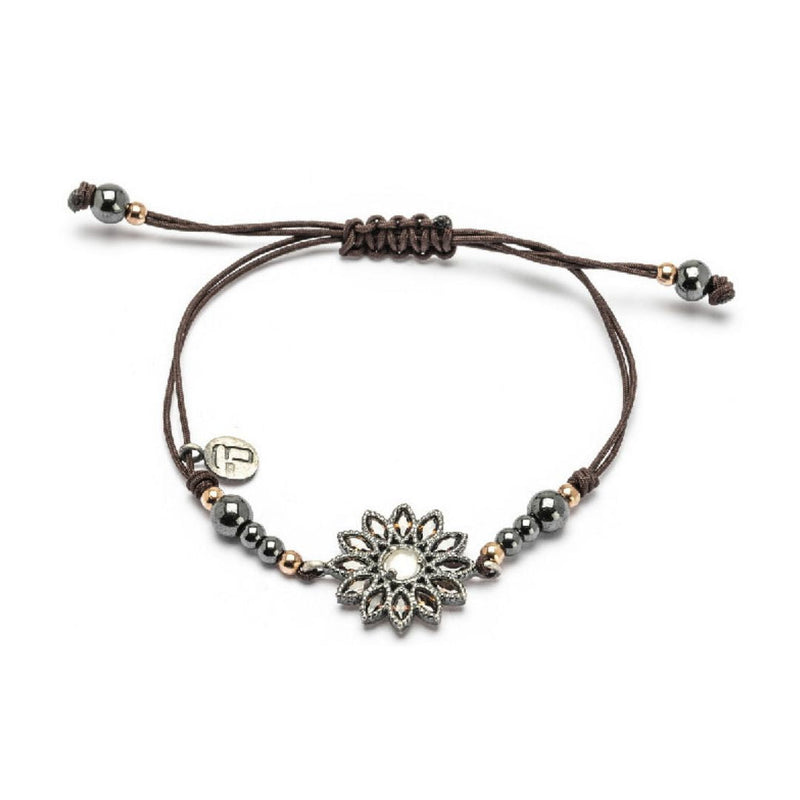 PULSERA FLOR PIEDRA LUNA Y BROWN (Stock)