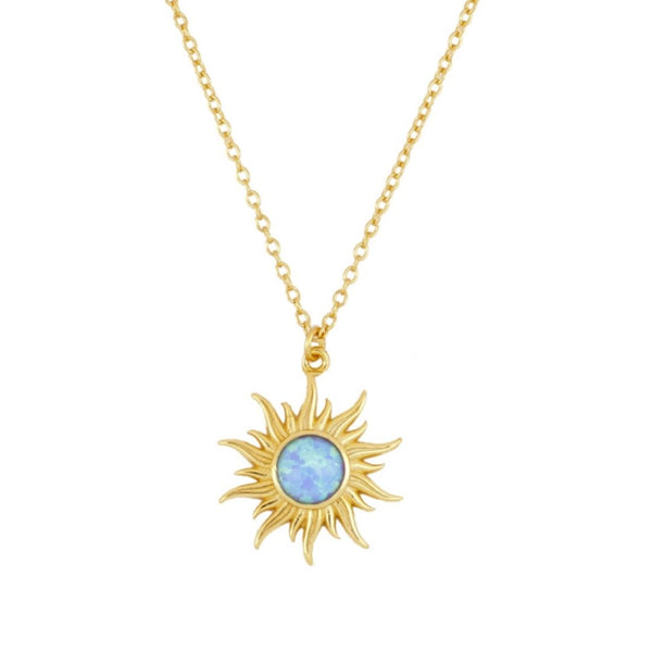 BLUE OPAL SUN NECKLACE GOLD PLATED