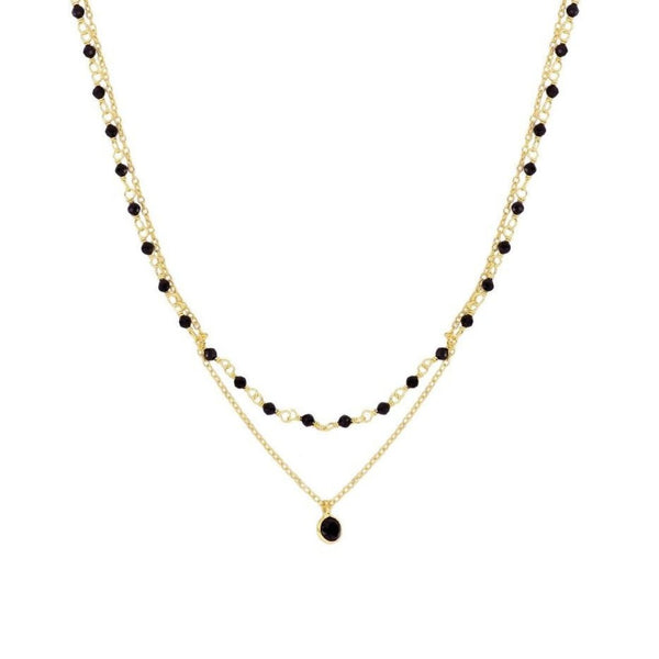 DOUBLE BLACK SPINEL NECKLACE GOLD PLATED
