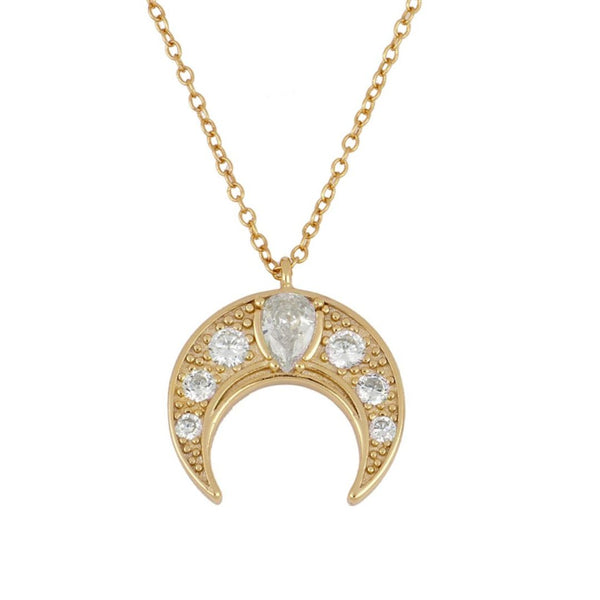 GOLD PLATED MAXI CZ MOON NECKLACE