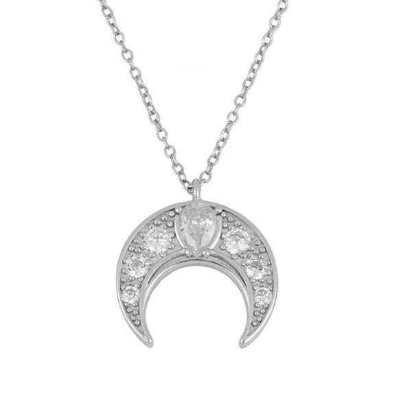 STERLING SILVER MAXI CZ MOON NECKLACE
