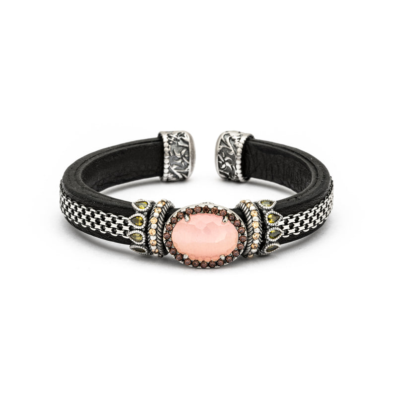 PULSERA PIEL Y OJO DE GATO ROSA (Entrega 7-15 días)