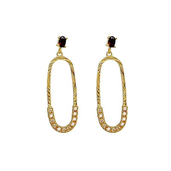 QUARTZ AND OVAL EARRINGS GOLD PLATED (Stock)