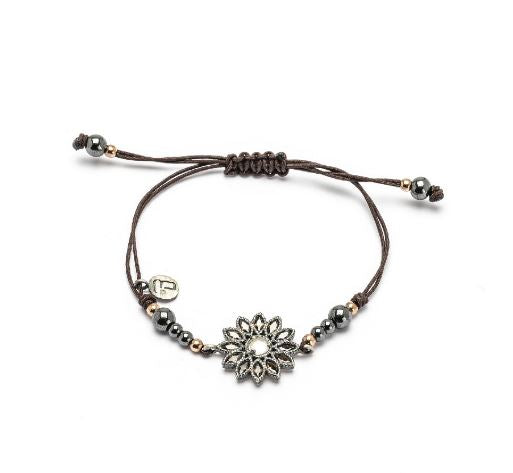 PULSERA FLOR PIEDRA LUNA Y BROWN (Stock)