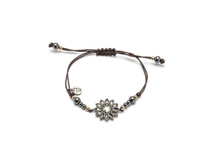 PULSERA FLOR PIEDRA LUNA Y BROWN (Stock)