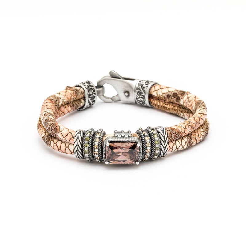 BROWN AND LEATHER OCTAGON BRACELET (Stock)