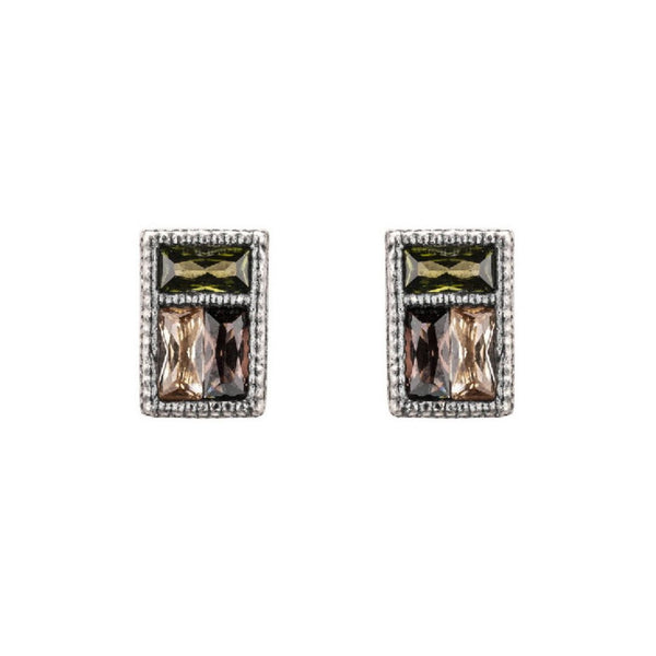 BROWN GREEN AND CAVA TRIPLE BUTTON EARRINGS (Stock)