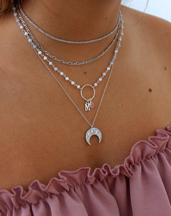 STERLING SILVER MAXI CZ MOON NECKLACE