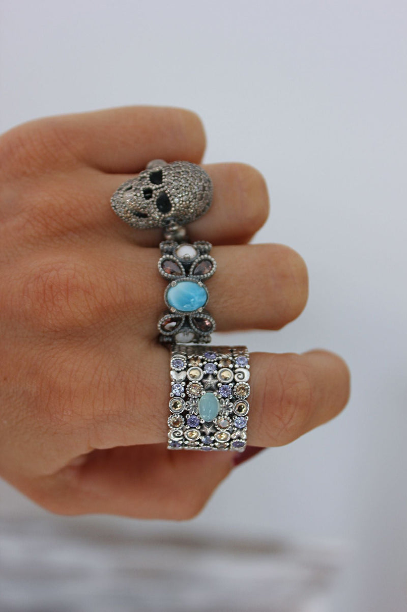 Coral Larimar Ring and Brown Circonites (Stock)