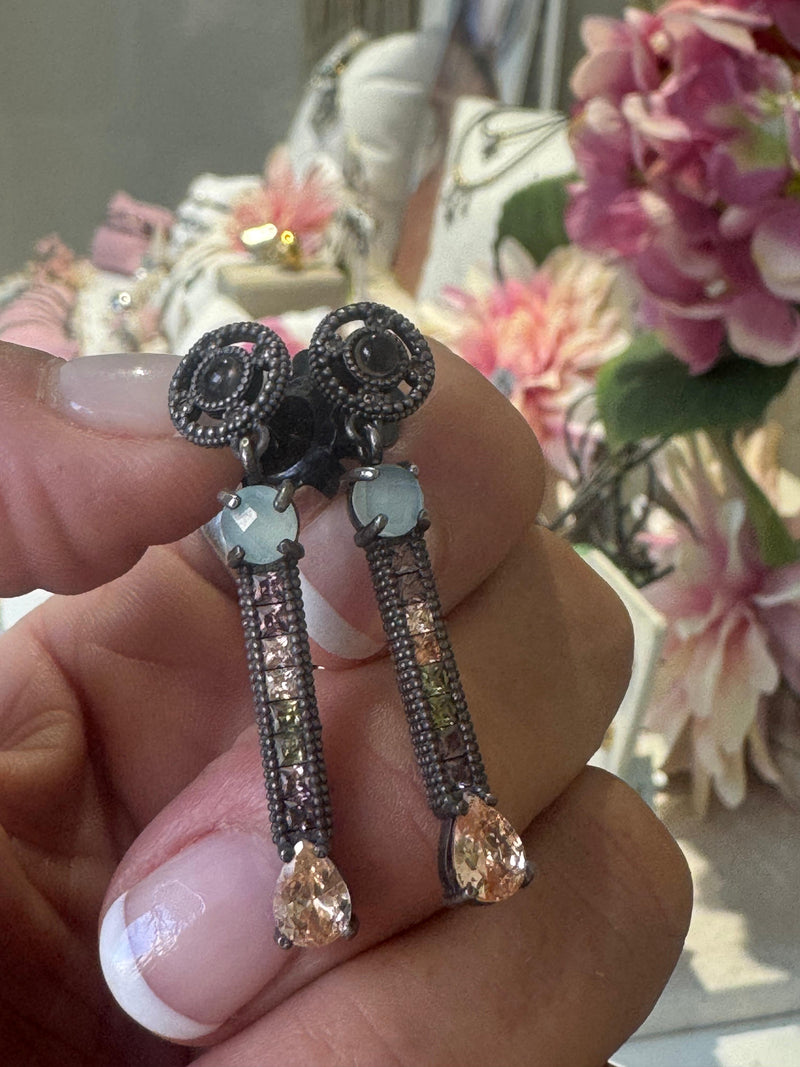 LONG PURPLE AND CZ EARRINGS (Stock)