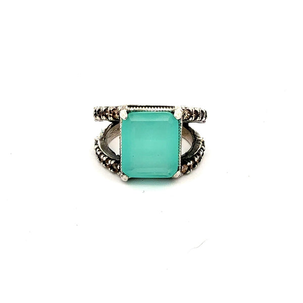 Anillo Cuadrado y Calcedonia Doble (Stock)