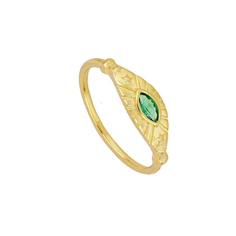 GOLD PLATED EMERALD GREEN CZ RING