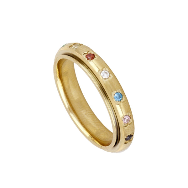 GOLD PLATED CZ ANTI-STRESS STEEL RING