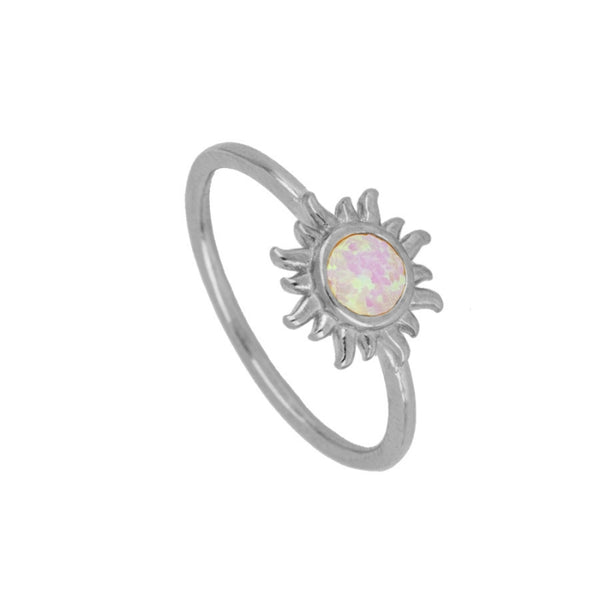STERLING SILVER PINK OPAL SUN RING