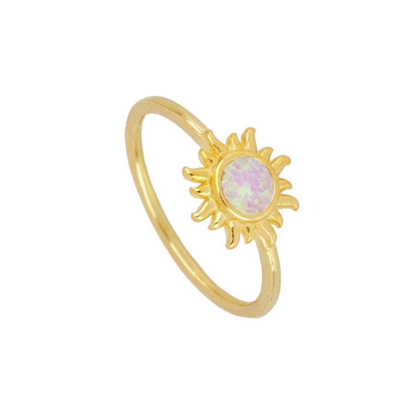 PINK OPAL SUN RING GOLD PLATED
