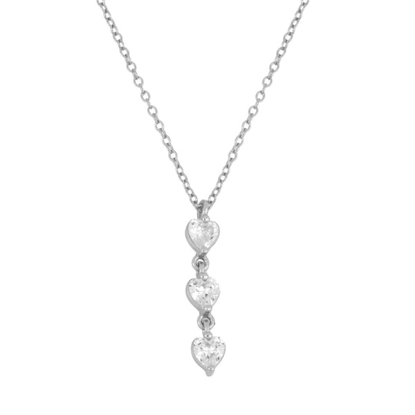 NECKLACE 3 HEARTS CZ STERLING SILVER