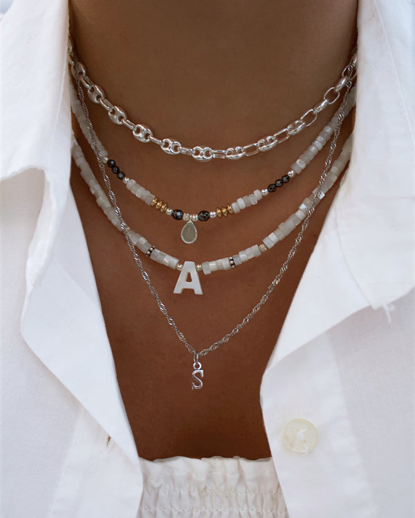INITIAL WHITE MOTHER OF PEARL NECKLACE