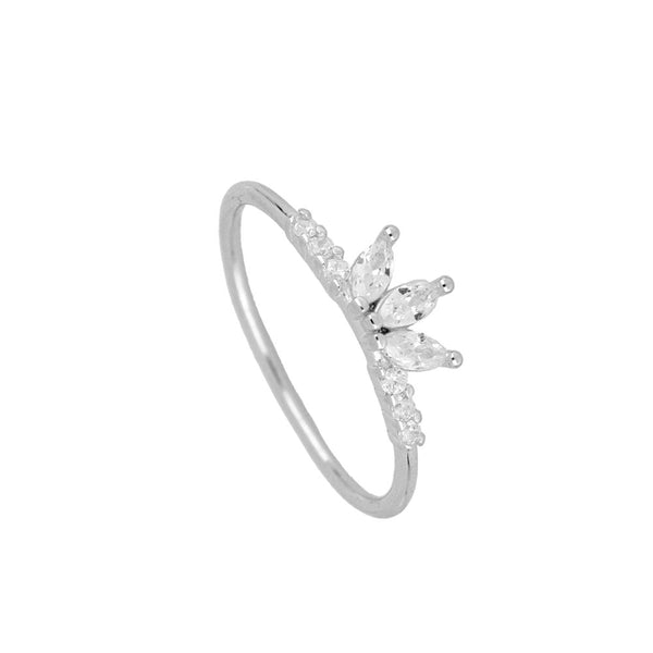 Sterling Silver White Cz Crown Ring
