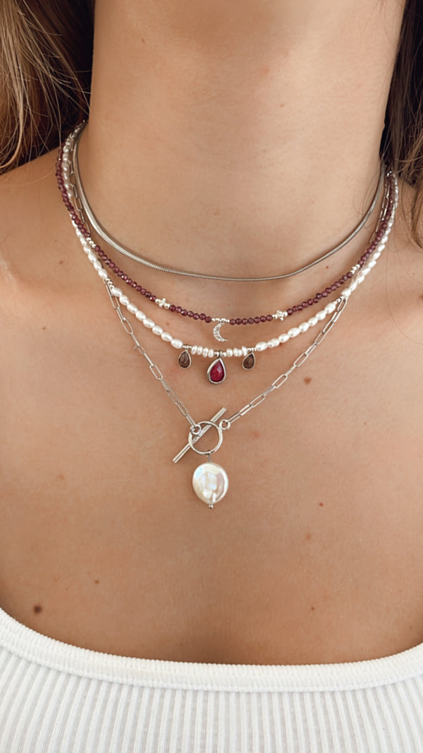 RUBY RICE PEARL NECKLACE STERLING SILVER