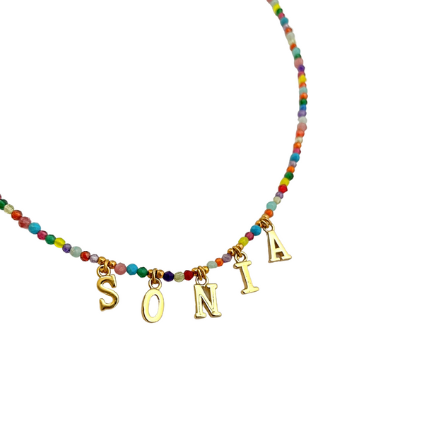 NAME NECKLACE AND MULTICOLOR STONES