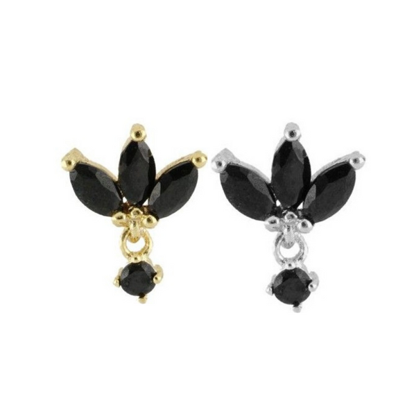Triple Black Flower Mini Cz Earrings