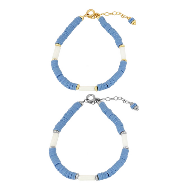 BLUE AND MOTHER OF PEARL BEAD BRACELET