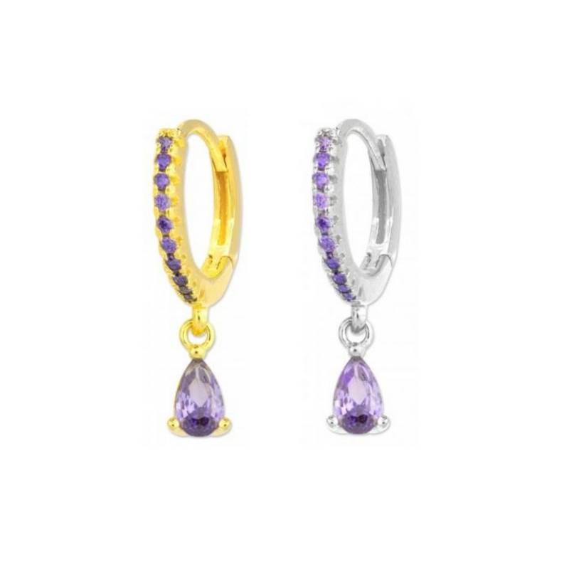 Gold Plated Lilac Zirconia Hoop Earring