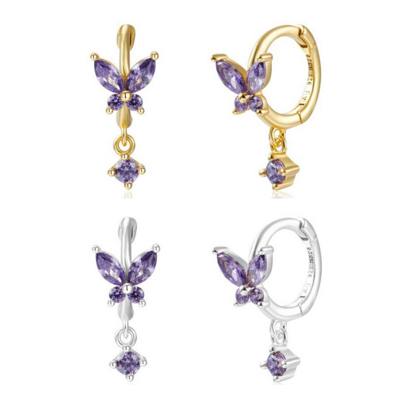 Gold Plated Violet Butterfly Hoop Earring