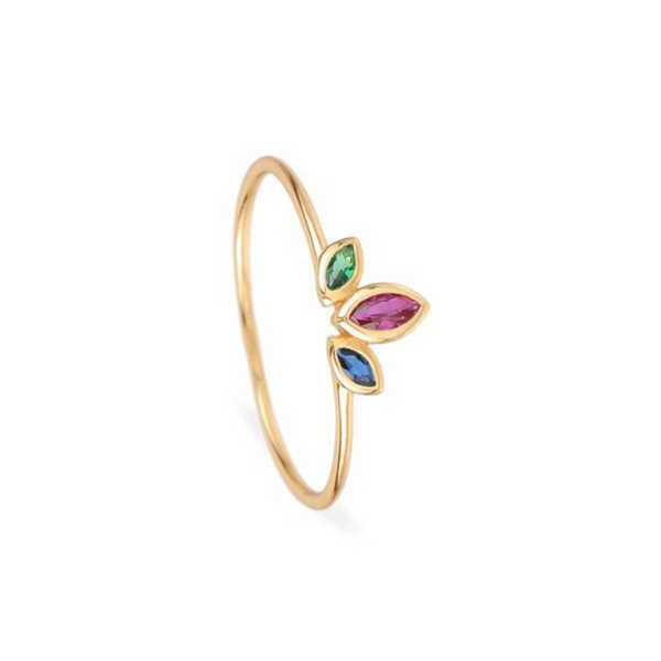 Three Multicolor Cz Ring in Gold Plated