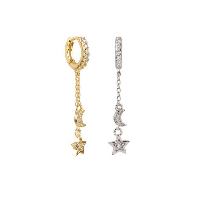 White CZ Star and Moon Hoop Earring (UNIT)