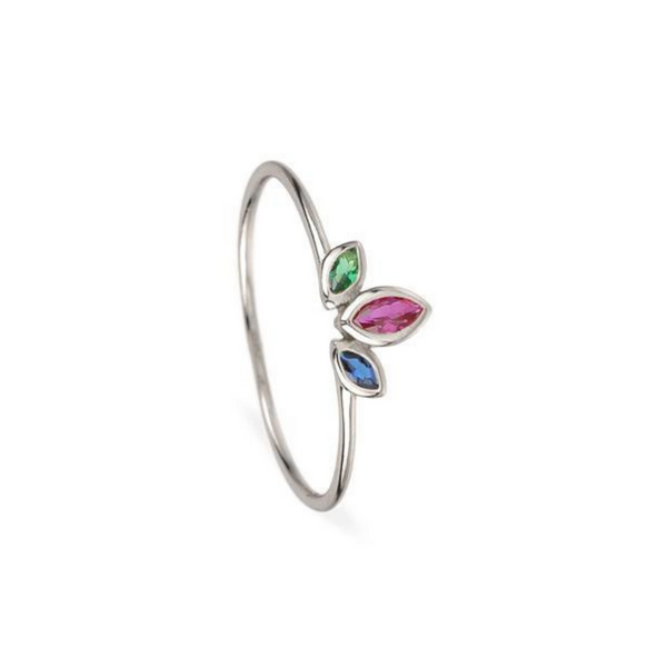 Three Multicolor Cz Ring in Sterling Silver