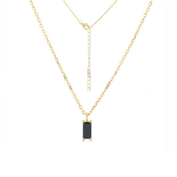 Gold Plated Black Cz Baguette Necklace