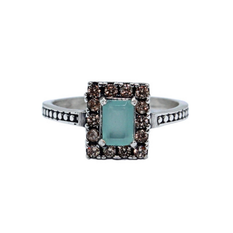 SQUARE AND SMOKED CHALCEDONY RING (Stock)