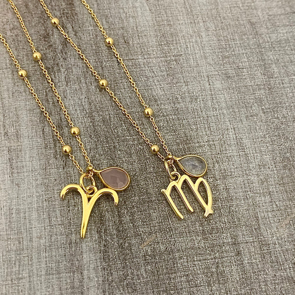 ZODIAC AND TEAR NECKLACE GOLD PLATED