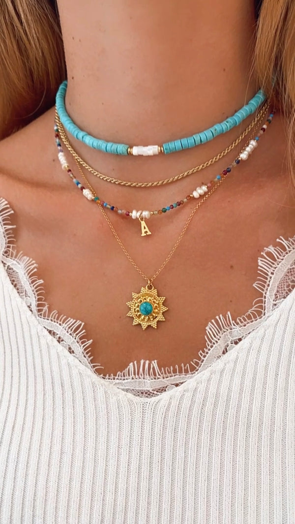 GOLD PLATED TURQUOISE CZ SUN NECKLACE