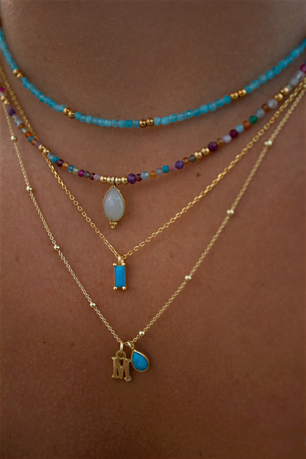 Gold Plated Turquoise Baguette Necklace
