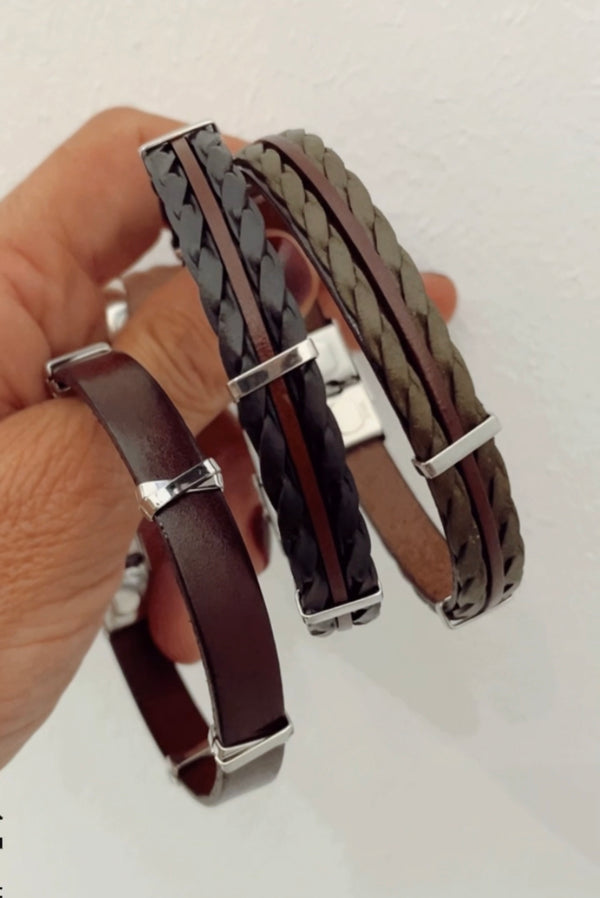 STEEL AND BROWN LEATHER BRACELET
