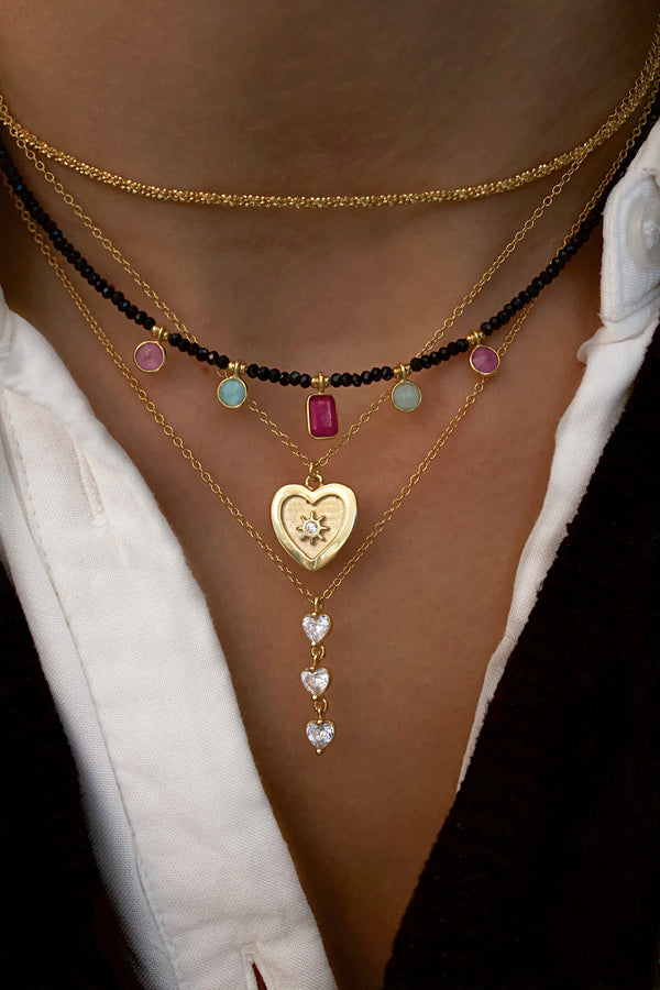 NECKLACE 3 HEARTS CZ GOLD PLATED