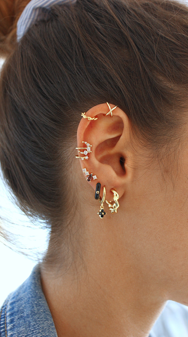 Double Earcuff with Moon and Zircons in Sterling Silver