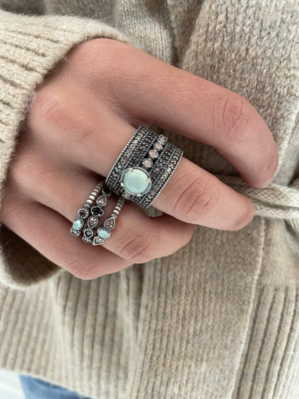 Bague Calcédoine Champagne et Zircons