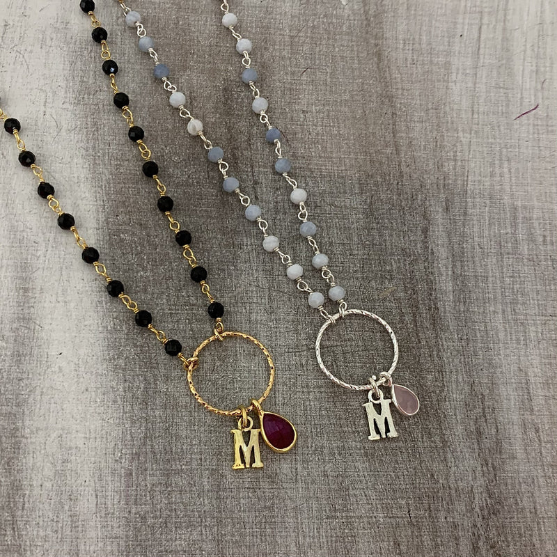Letter and Tear Rosary Necklace