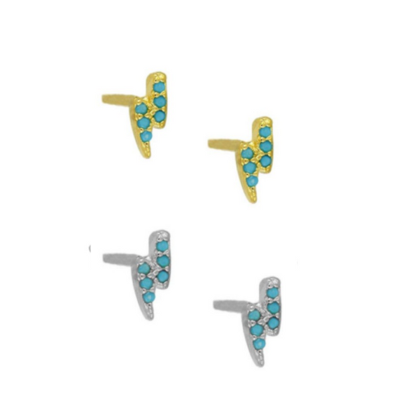 Mini Cz Turquoise Lightning Bolt Earrings