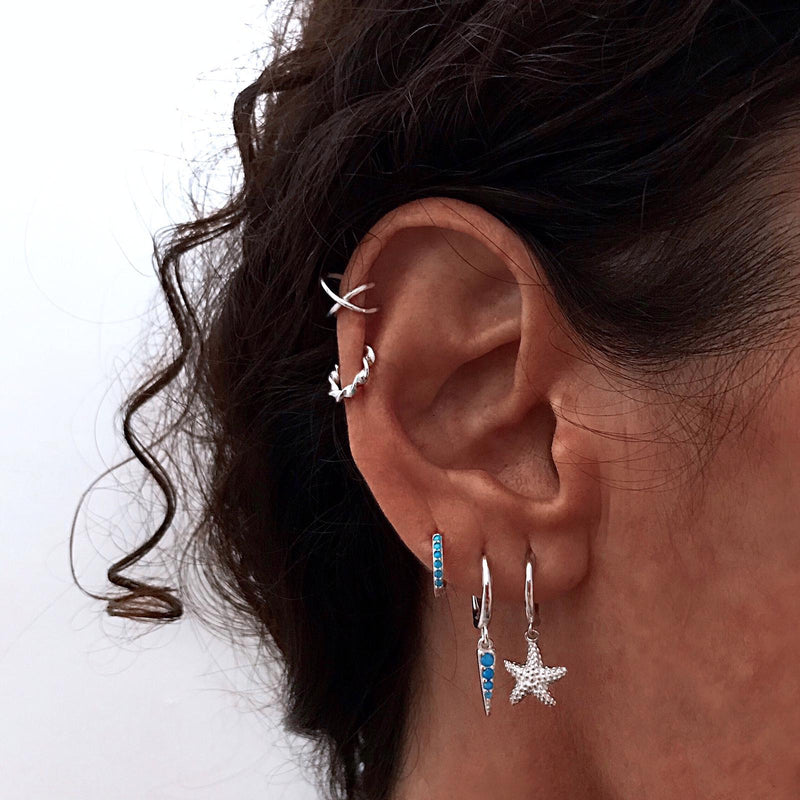 Silver Sea Star Hoop Earrings