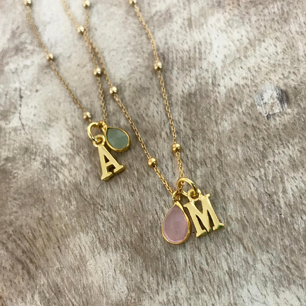 INITIAL NECKLACE AND GOLD PLATED TEAR