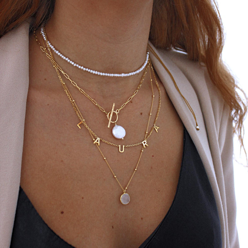 Gold Plated Pearl Link Necklace