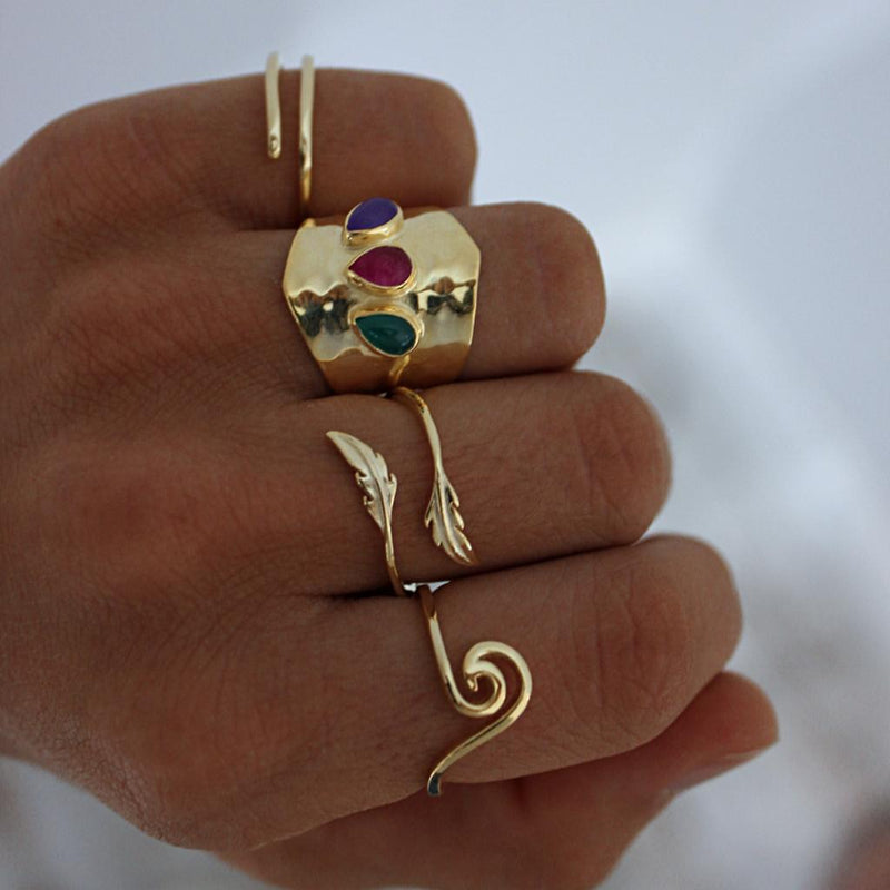 Open Leaf Ring with Gold Plated